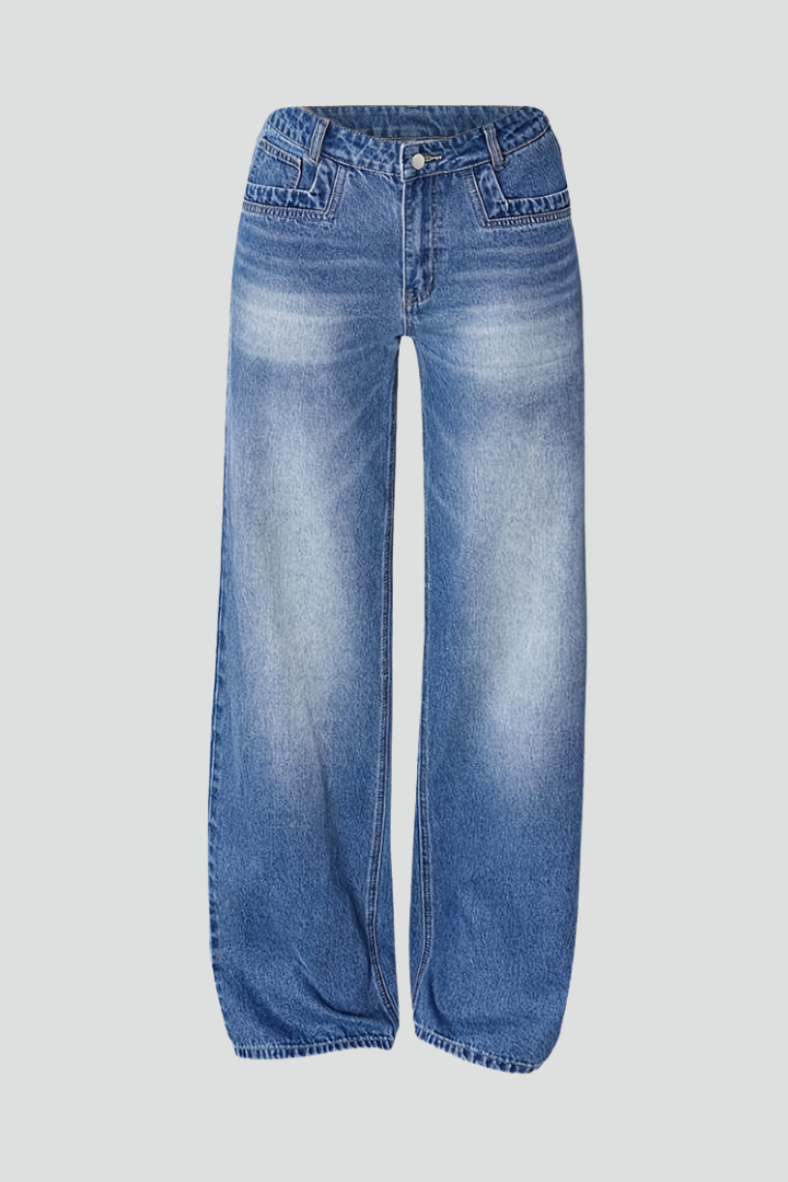 Women’s Wide-Leg Jeans with Button Fastening and Front Pockets