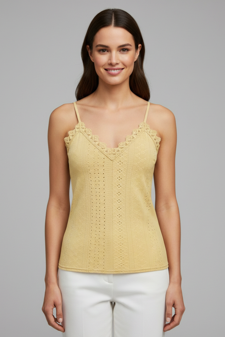Women’s Top with V Neckline and Lace Panels