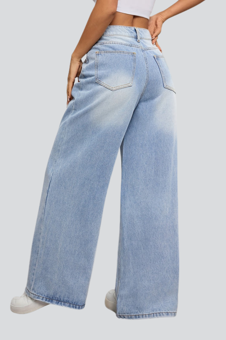 Women’s Wide-Leg Jeans with Button Fastening and Front Pockets
