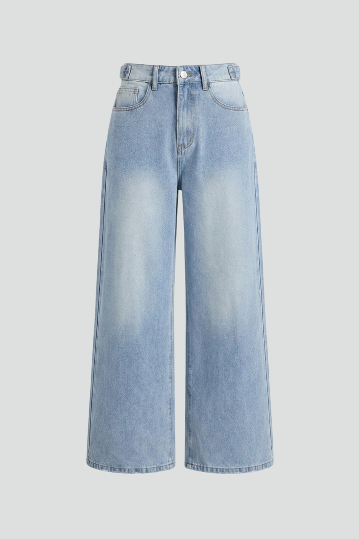 Women’s Wide-Leg Jeans with Button Fastening and Front Pockets