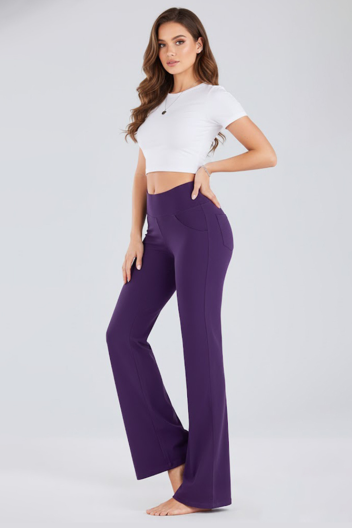Women’s Flared Trousers with High Waist and Side Pockets