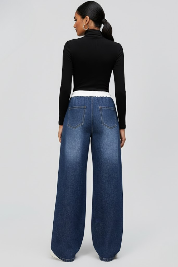 Women’s Wide-Leg Jeans with Drawstring Waist and Long Legs