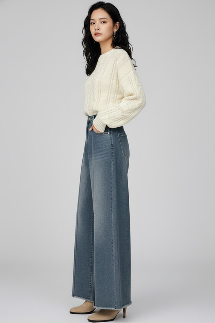Women’s Wide Leg Trousers with High Waist and Front Seams