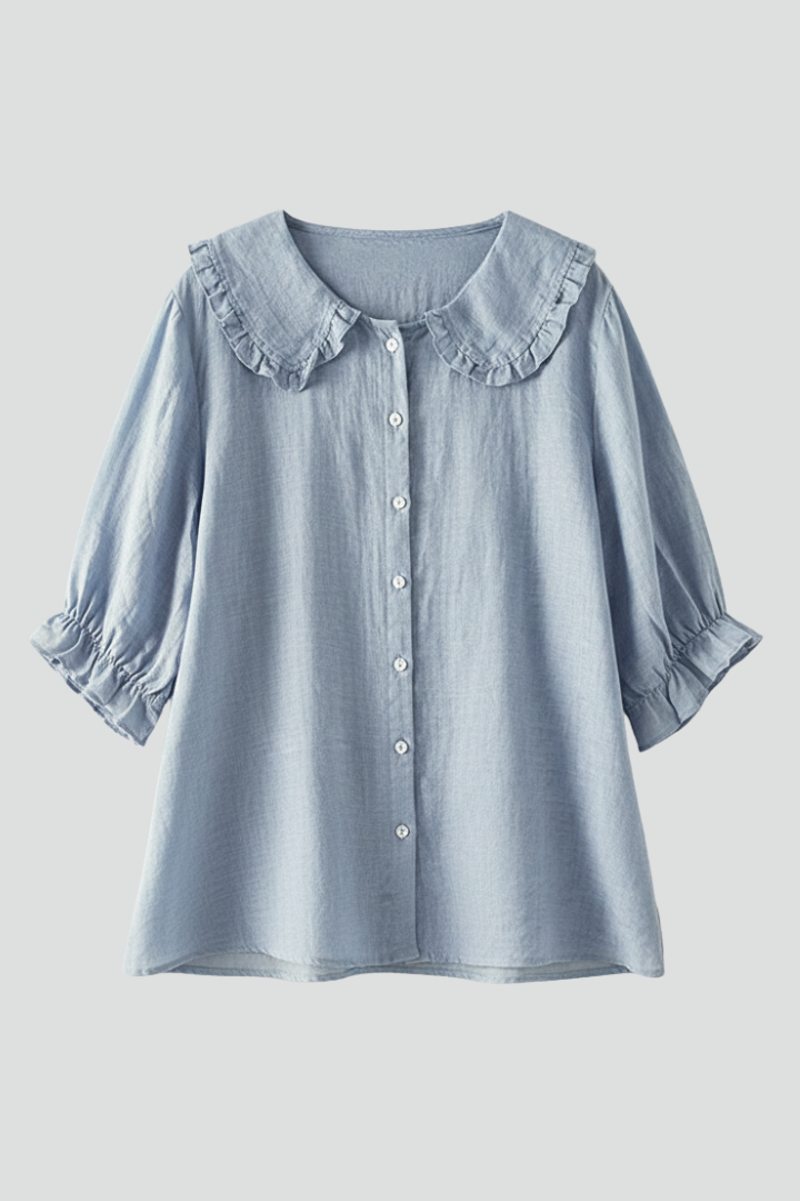 Women’s Shirt with Ruffled Collar and Buttons
