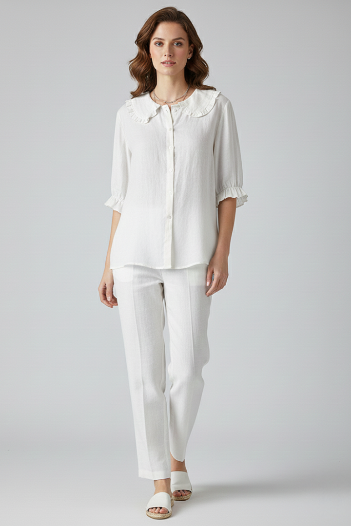 Women’s Shirt with Ruffled Collar and Buttons