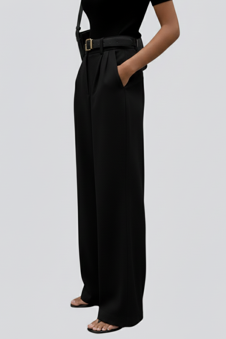 Women’s Wide-Leg Trousers with a High Waist and Front Pleats