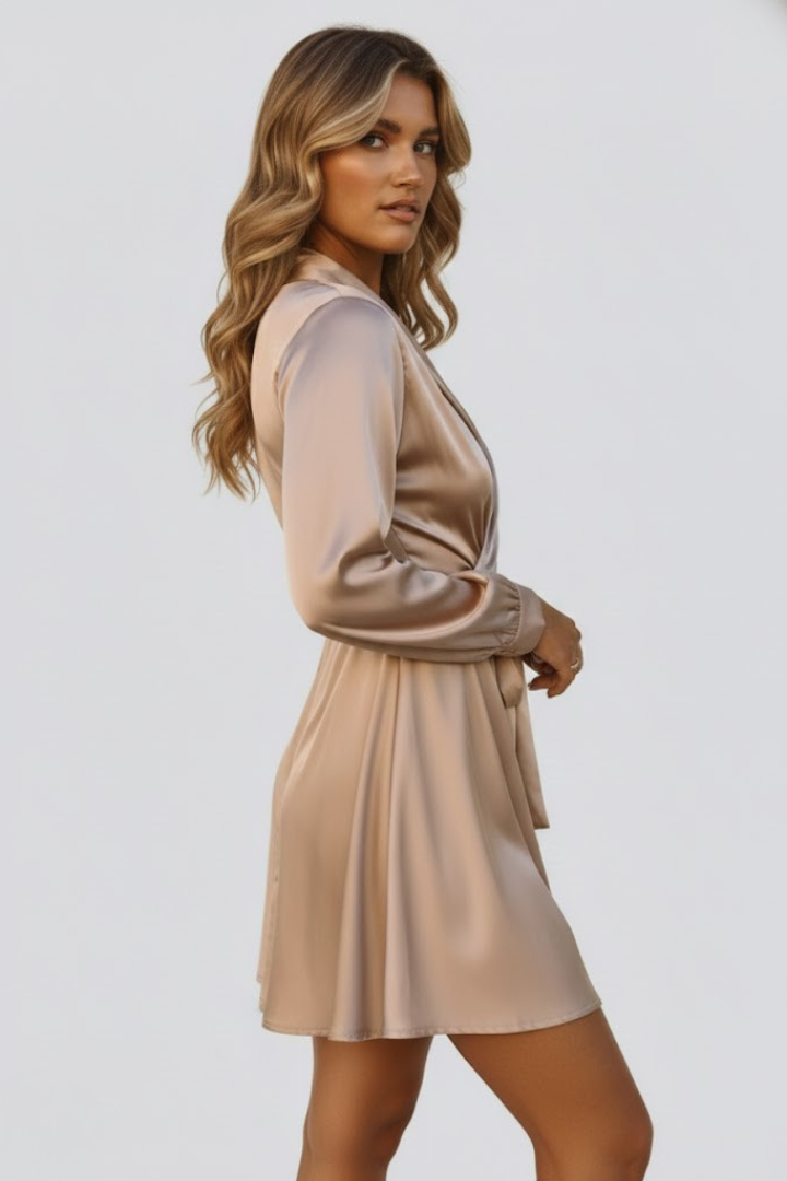 Women’s Mini Dress with V-Neck and Wrap Waist