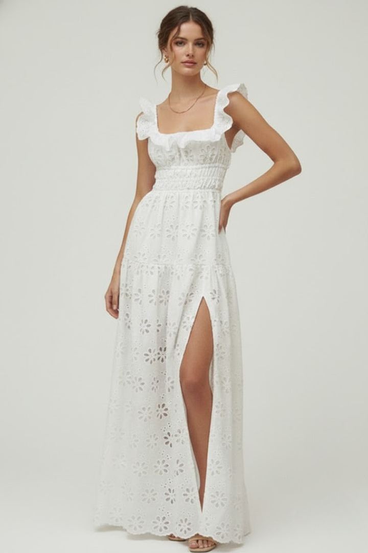 Women’s Maxi Dress with Square Neck and Ruffle Straps