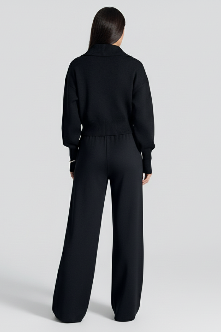 Women’s Knit Set with Zip Jacket and Wide-Leg Trousers