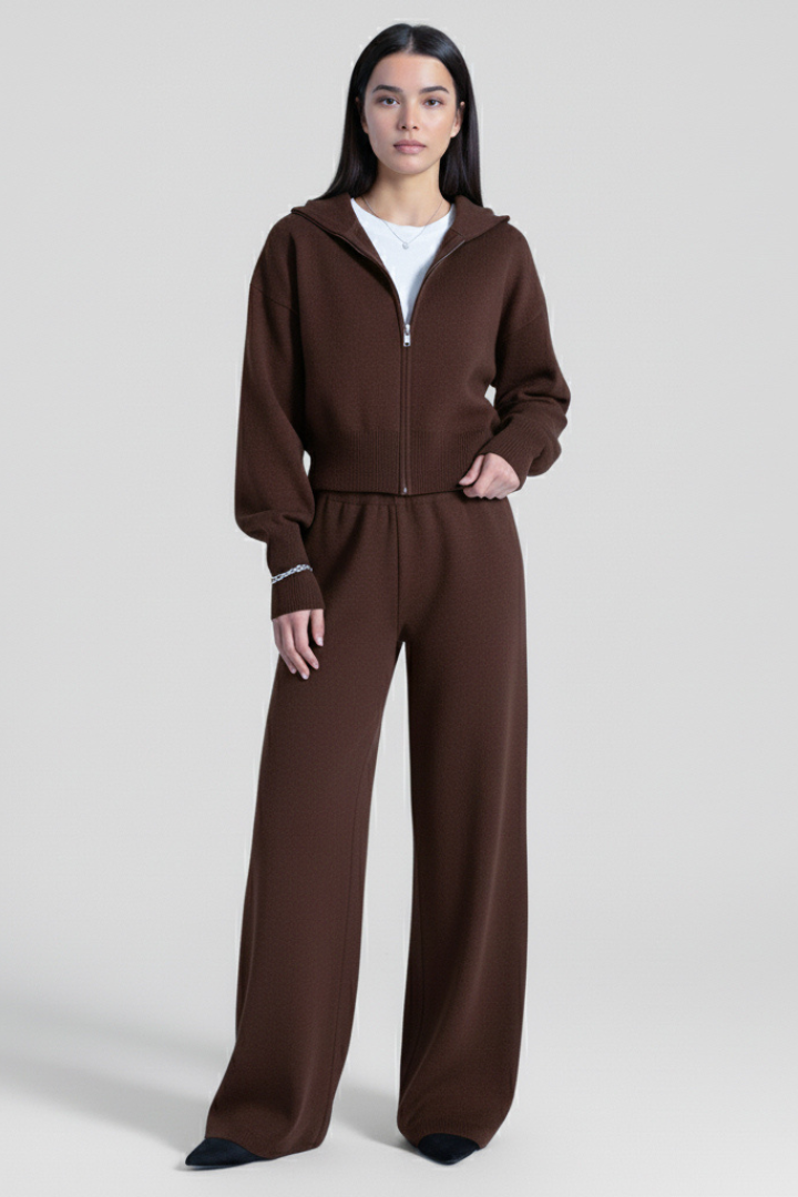 Women’s Knit Set with Zip Jacket and Wide-Leg Trousers
