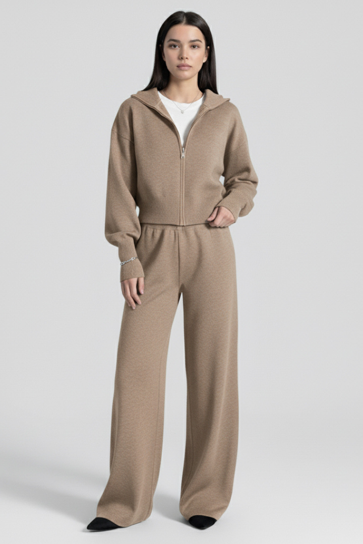 Women’s Knit Set with Zip Jacket and Wide-Leg Trousers