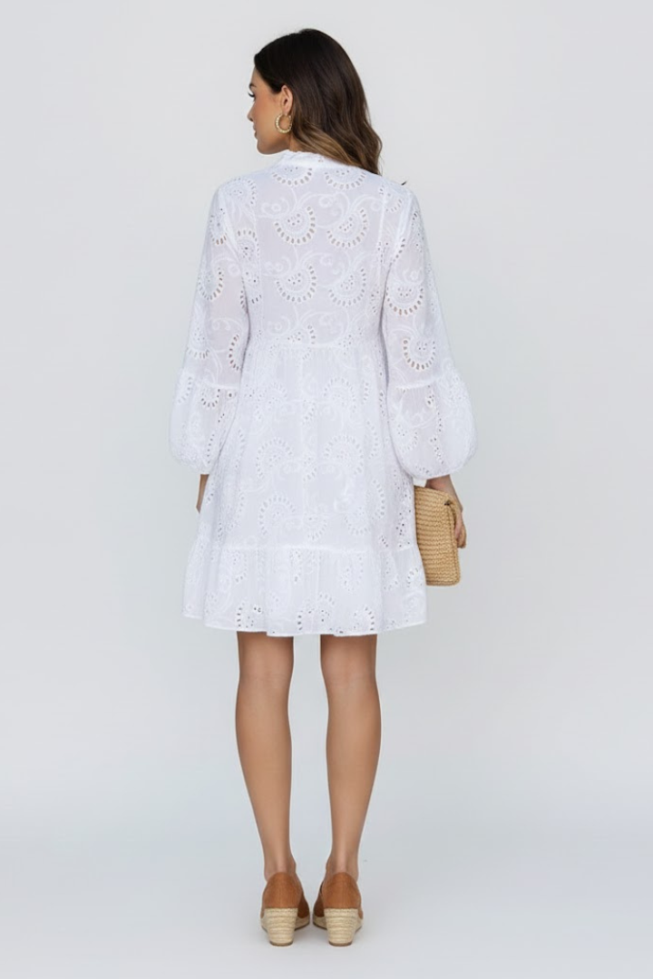 Women’s Mini Dress with V-Neck and Flared Sleeves