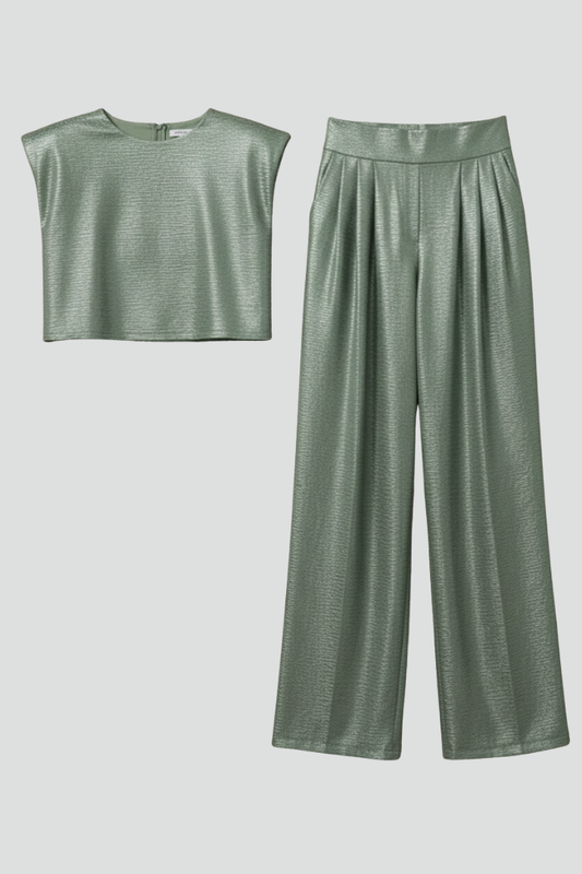 Two-Piece Set with Cropped Top and Wide-Leg Pants