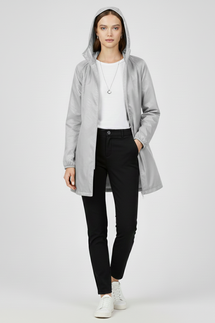 Women's Trench Coat with Hood and Uniform Outer Surface