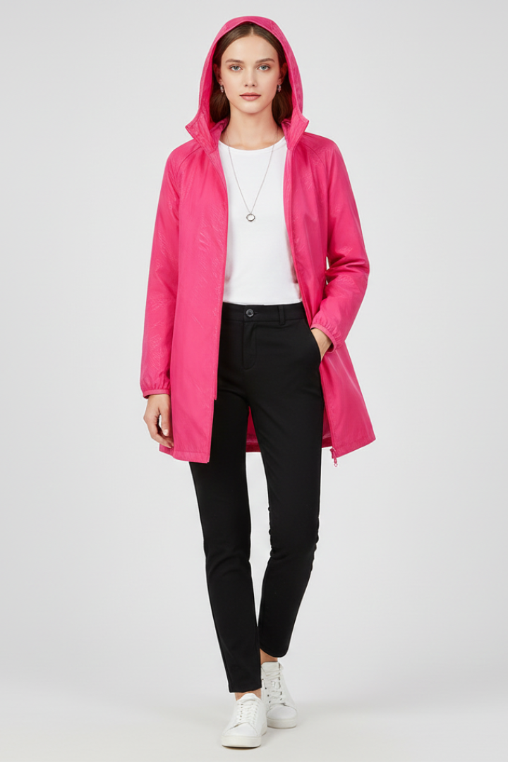 Women's Trench Coat with Hood and Uniform Outer Surface