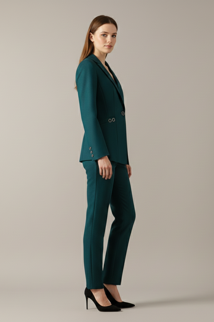 Women Blazer Set with One Button and Straight Trousers