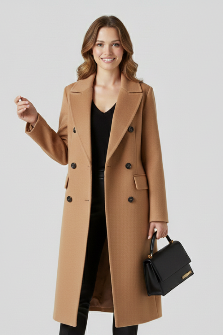 Women Coat with Lapel Collar and Button Closure