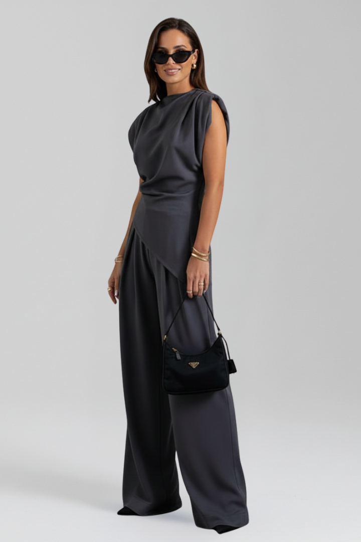 Women Jumpsuit with Asymmetric Neckline and Wide Legs