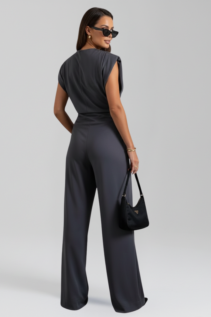 Women Jumpsuit with Asymmetric Neckline and Wide Legs
