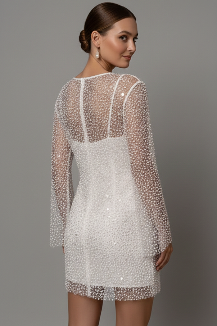 Women Mini Dress with Mesh Overlay and Sleeveless Underlayer