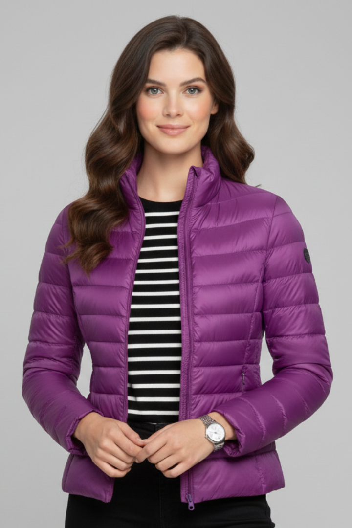 Women Quilted Jacket with Stand Collar and Zipper
