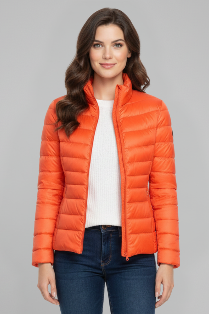 Women Quilted Jacket with Stand Collar and Zipper