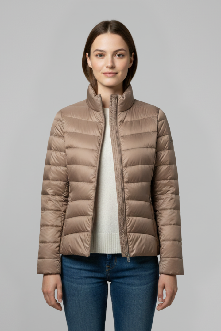 Women Quilted Jacket with Stand Collar and Zipper