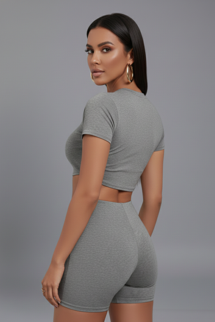 Women Set with Cropped Top and High Waist Shorts