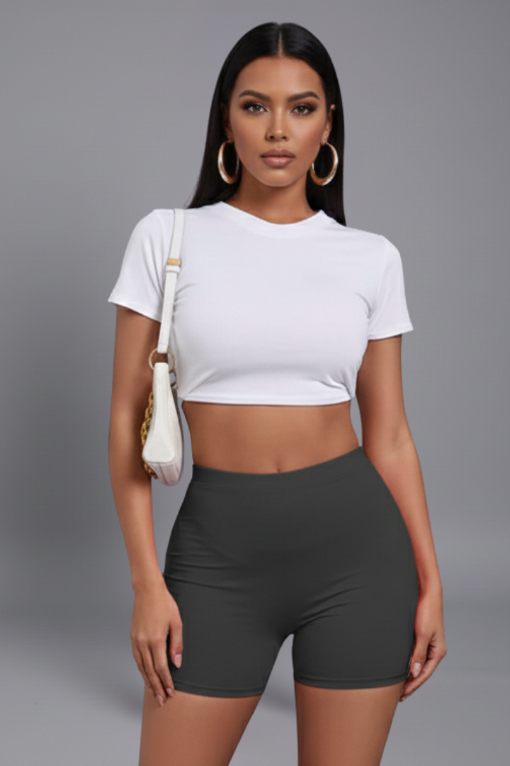 Women Set with Cropped Top and High Waist Shorts