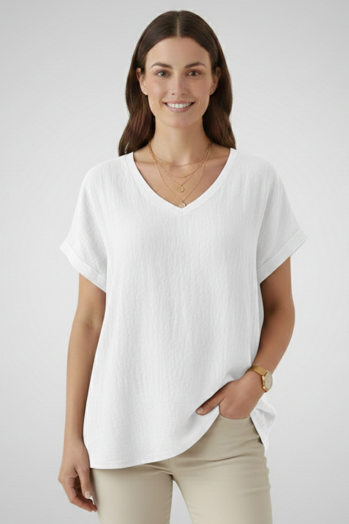 Women T-Shirt with V Neck and Short Sleeves