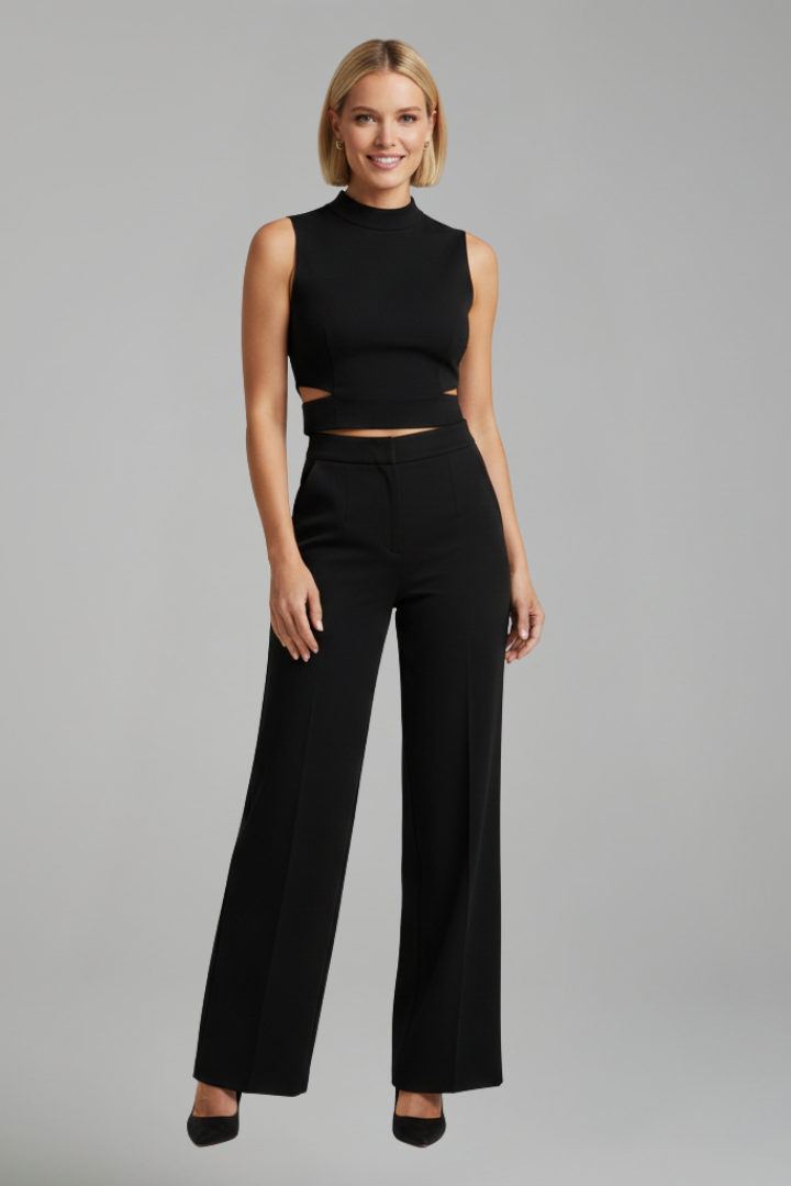 Women Two Piece Set with Sleeveless Top and High Waist Trousers