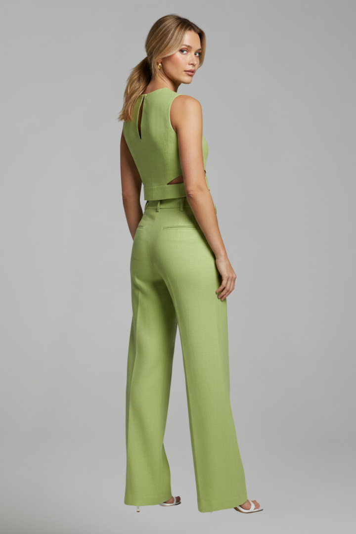 Women Two Piece Set with Sleeveless Top and High Waist Trousers