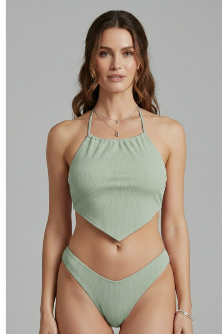 Women’s Bikini Set with Halter Top and High Cut Bottom