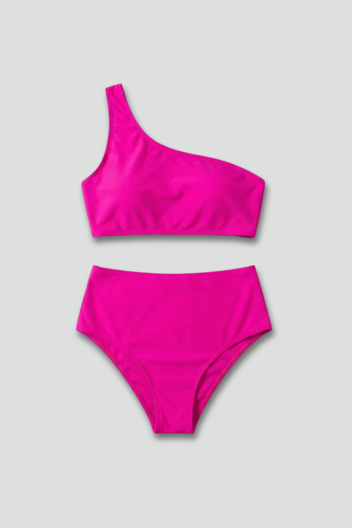Women’s Bikini Set with One Shoulder Top and High Waist Bottom