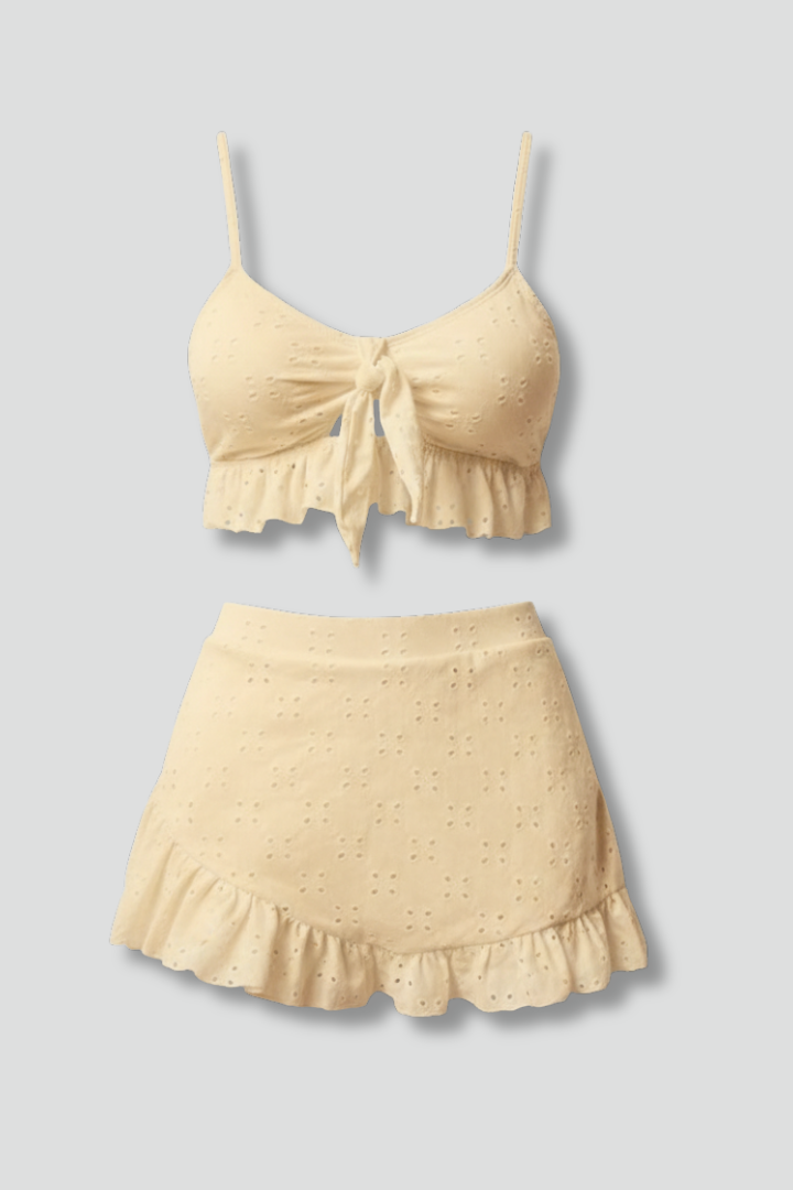 Women’s Bikini Set with Tie Top and High Waist Skirt