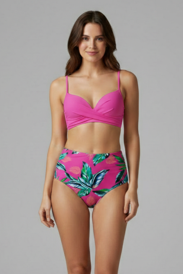 Women’s Bikini Set with Twist Top and High Waist