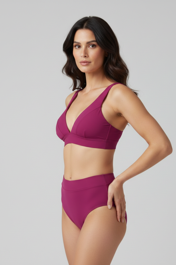 Women’s Bikini Set with V-Neck Top and High Waist