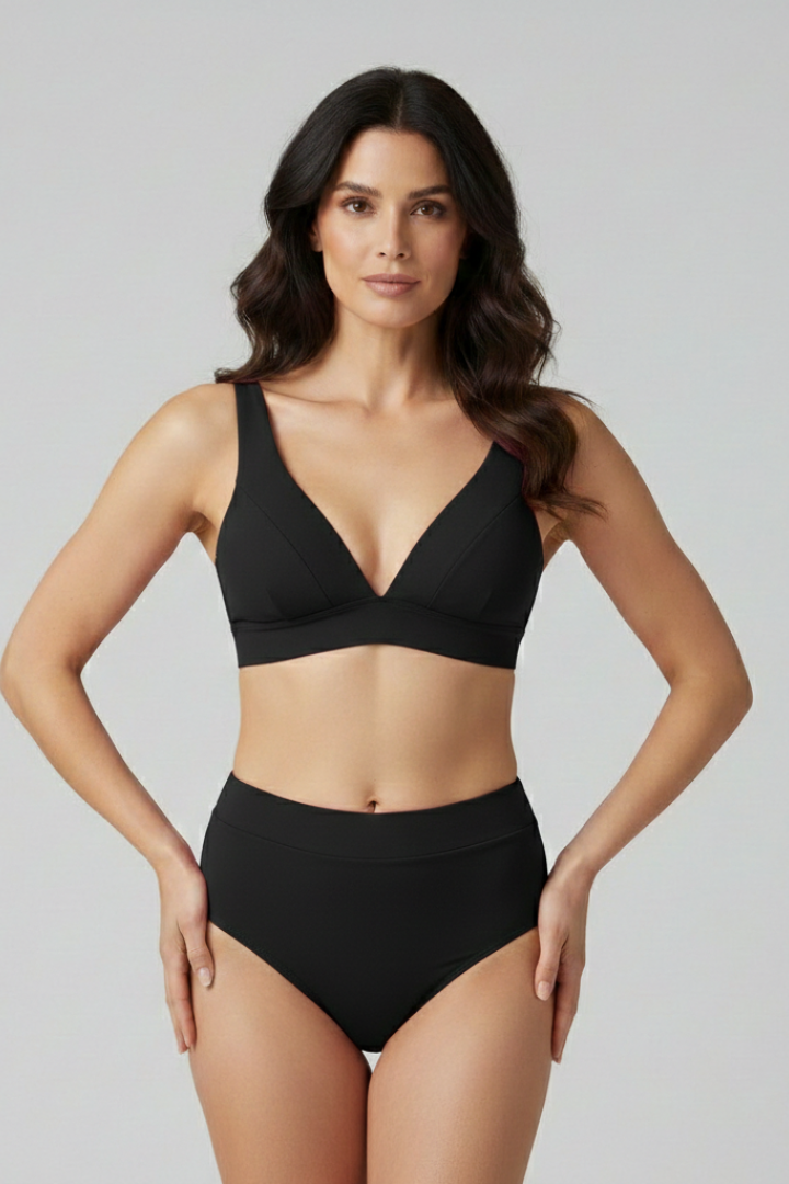 Women’s Bikini Set with V-Neck Top and High Waist