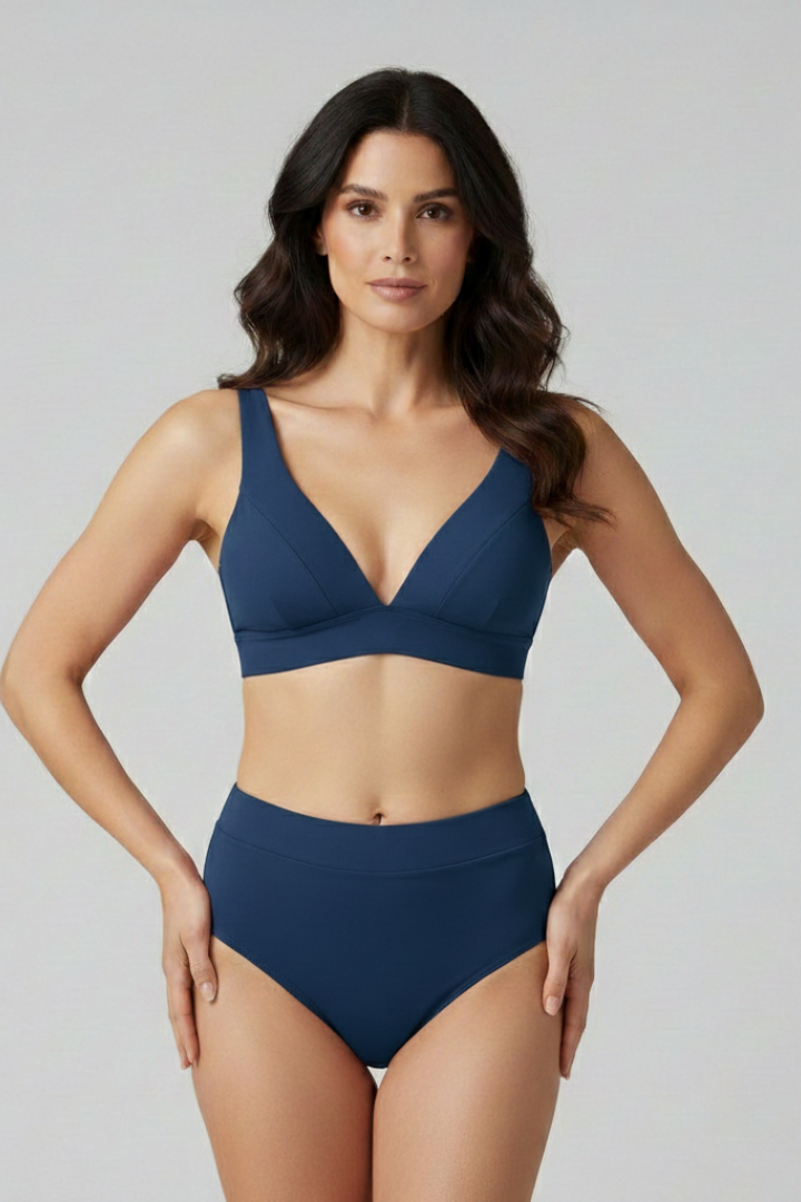 Women’s Bikini Set with V-Neck Top and High Waist