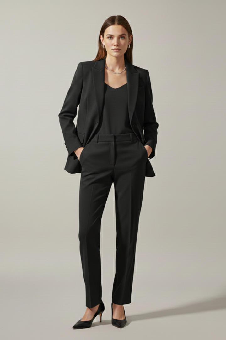 Women’s Blazer and Trousers Set with Notched Lapel and Straight Legs