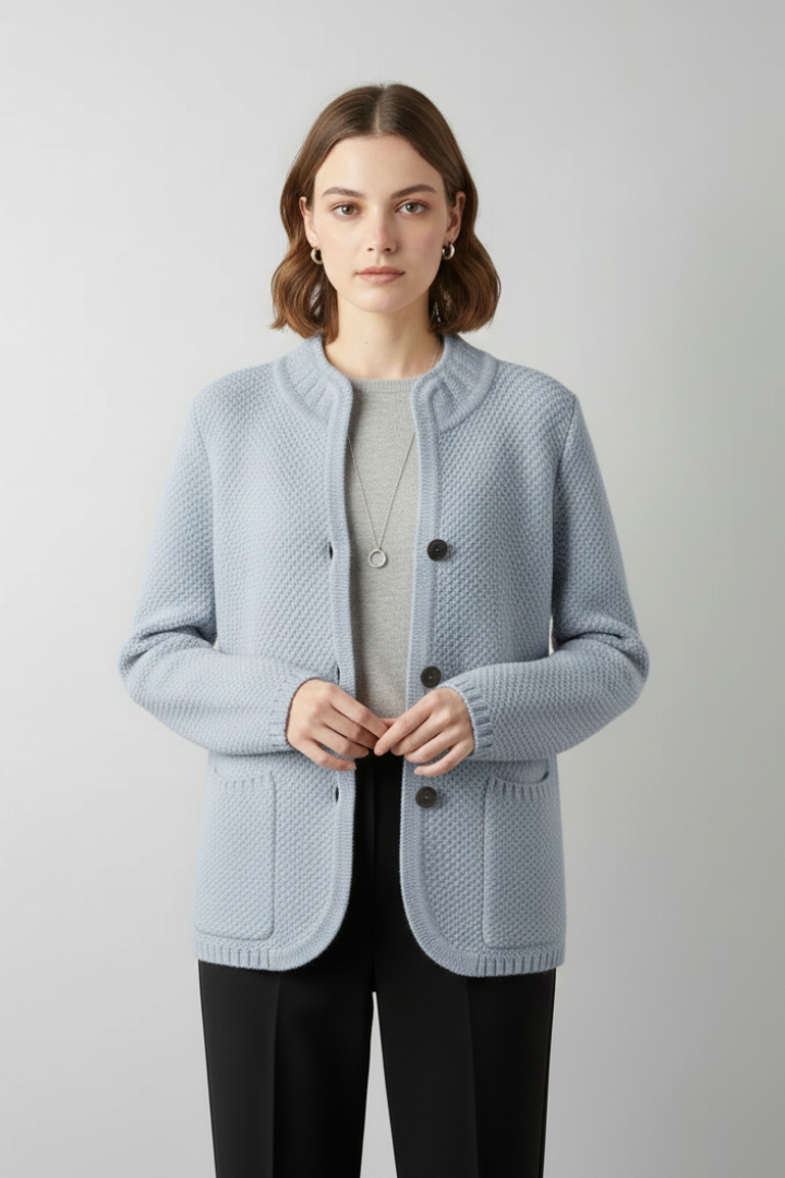 Women’s Blazer with Button Front and Structured Knit Surface