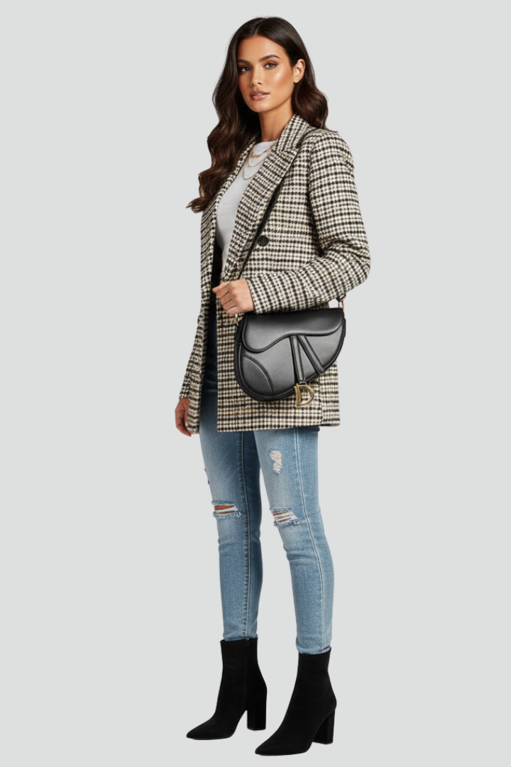 Women’s Blazer with Notched Lapel and Checked Pattern