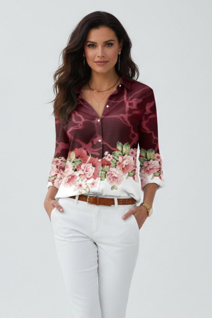 Women’s Blouse with Button Closure and Floral Print