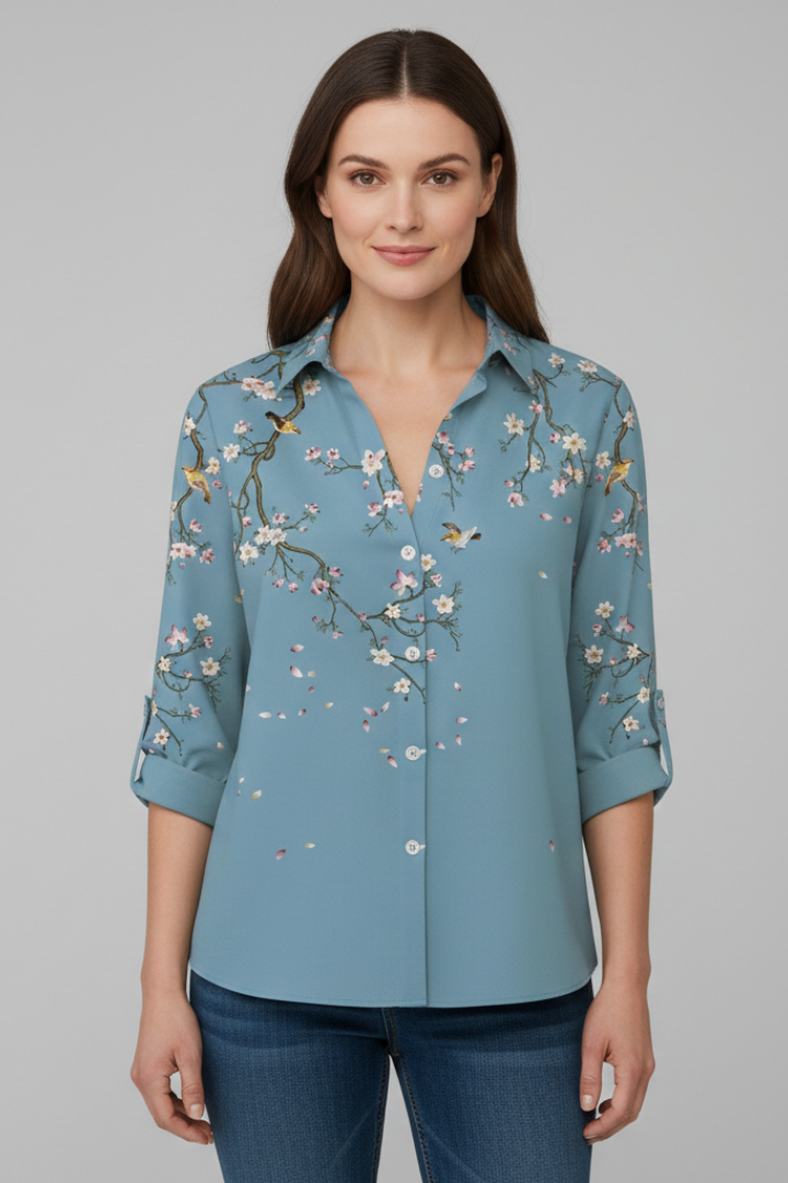 Women’s Blouse with Button Closure and Floral Print