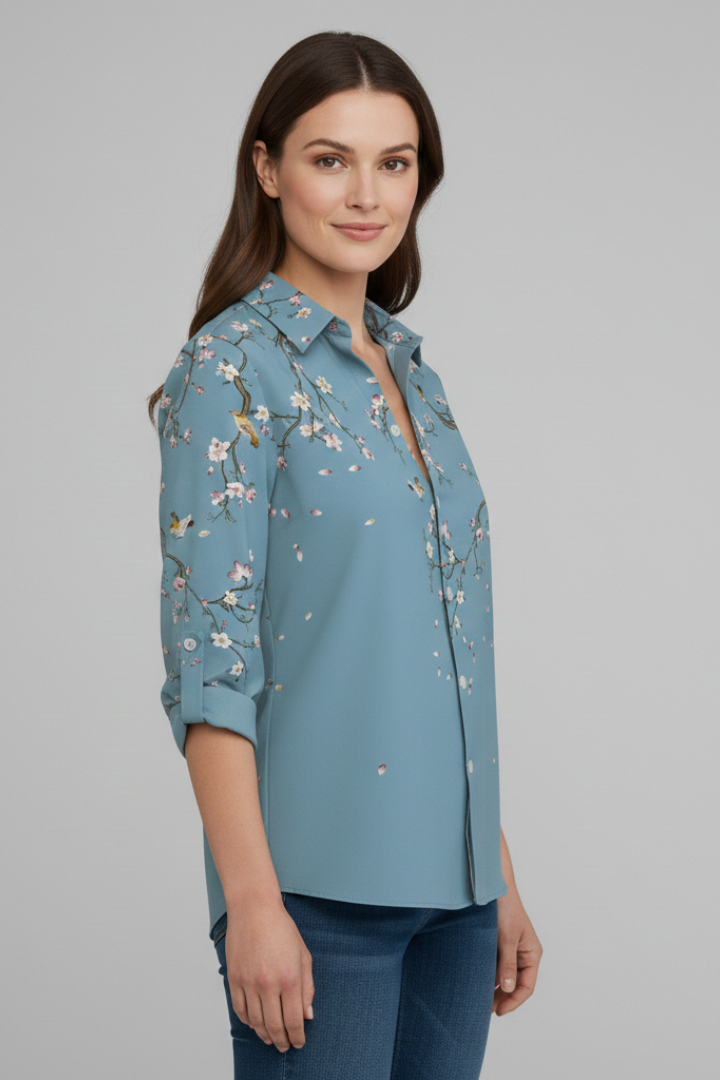 Women’s Blouse with Button Closure and Floral Print