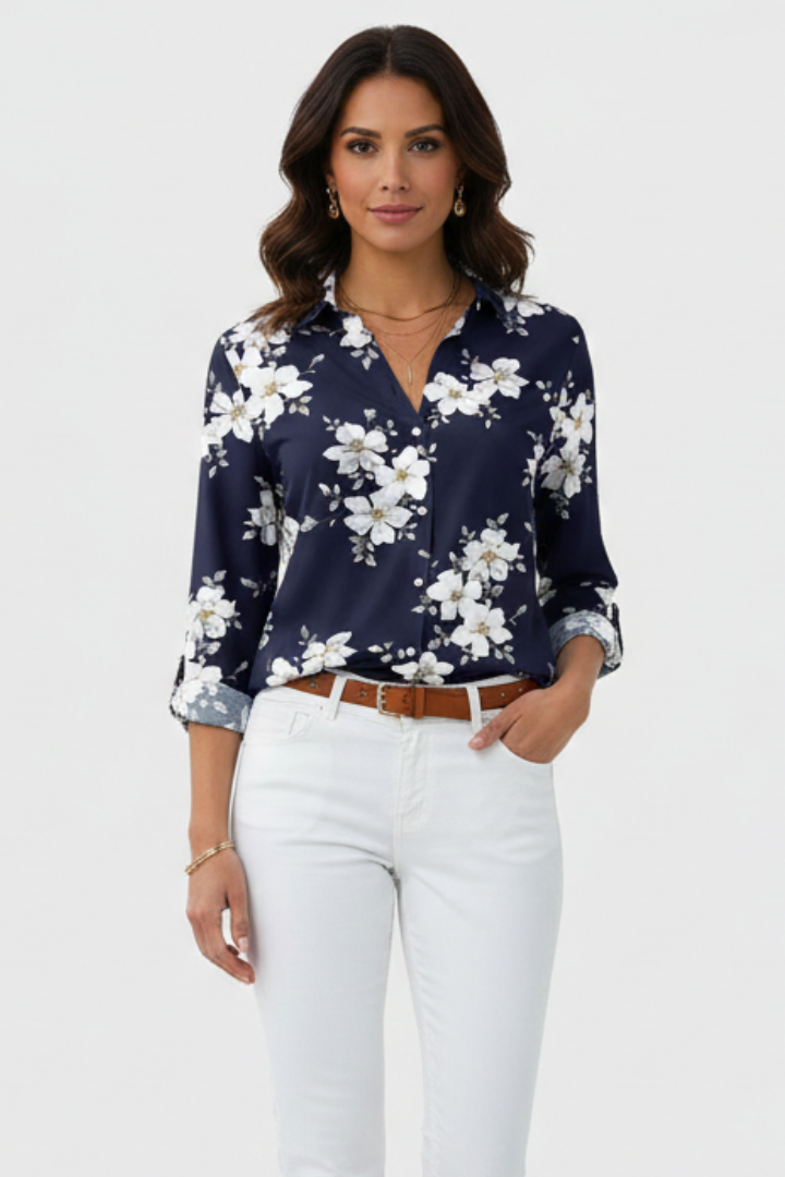 Women’s Blouse with Button Closure and Floral Print