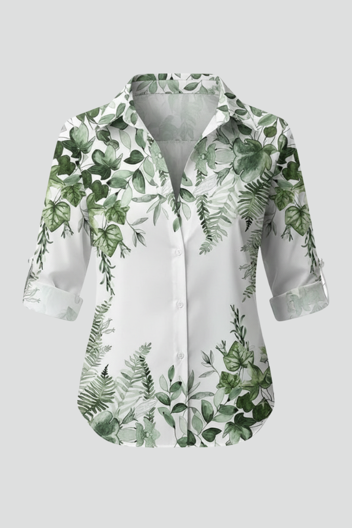 Women’s Blouse with Button Closure and Leaf Print