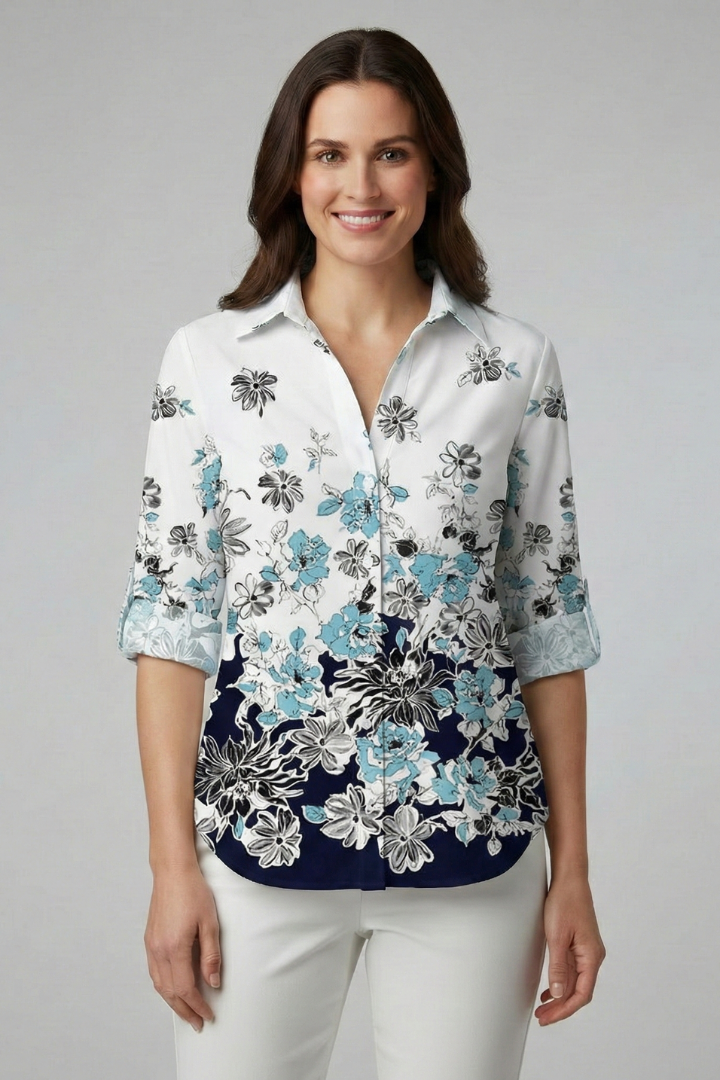 Women’s Blouse with Button Closure and Leaf Print