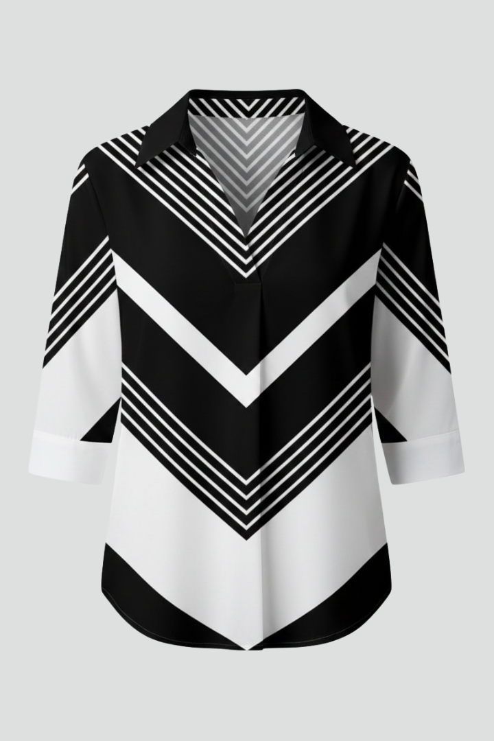 Women’s Blouse with Button Fastening and Chevron Print