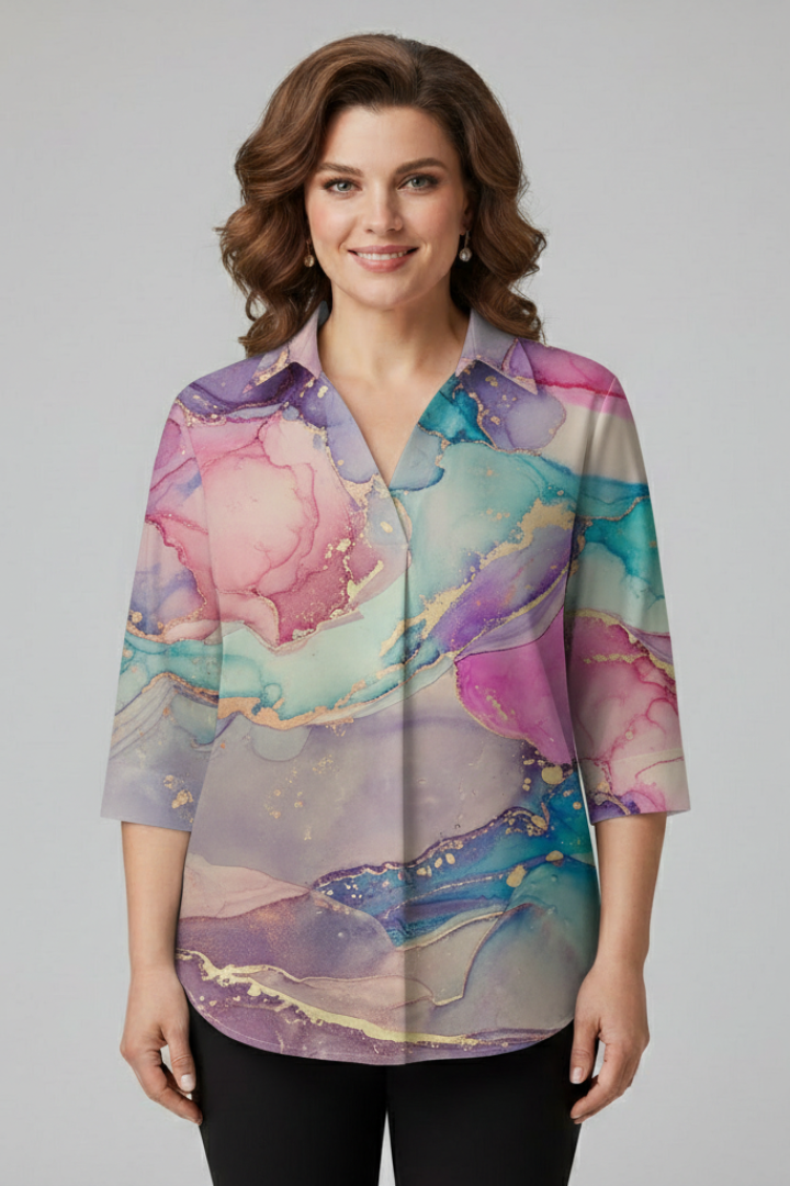 Women’s Blouse with Button Fastening and Chevron Print